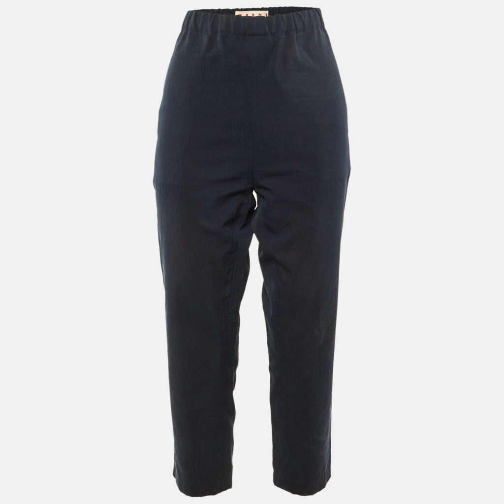 Marni Navy Blue Cotton Elastic Waist Pants M Marni Navy Blue Cotton Elastic Waist Pants M