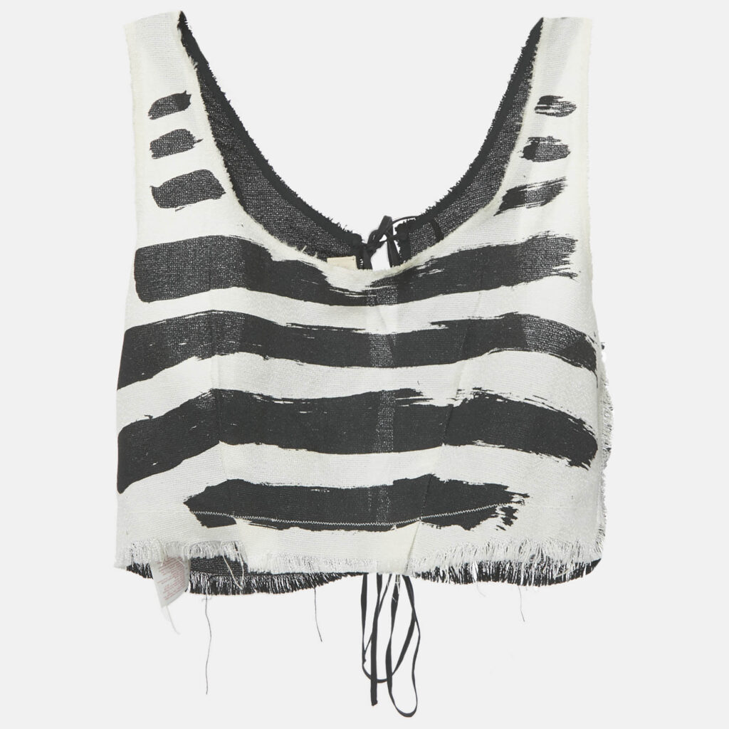 Marni Black/White Brushstroke Print Hemp Blend Gauze Cropped Tank Top M