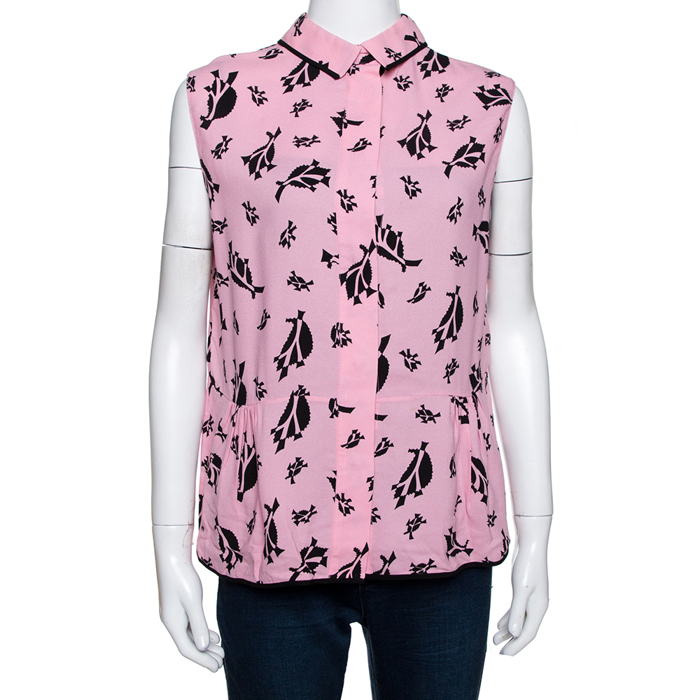 Marni Pink Crepe Abstract Print Dual Collar Sleeveless Top M Marni Pink Crepe Abstract Print Dual Collar Sleeveless Top M