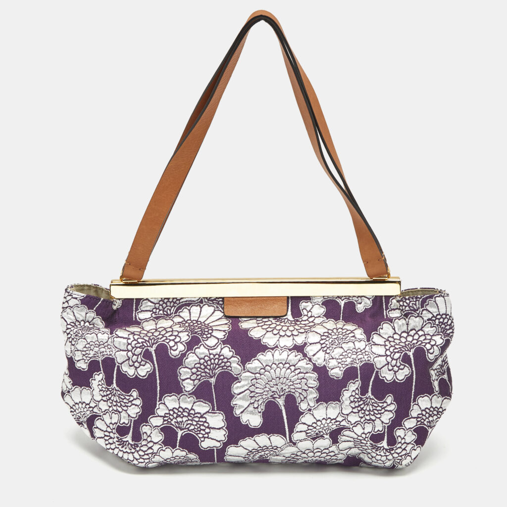 Marni Purple/Silver Fabric Embroidered Frame Shoulder Bag Marni Purple/Silver Fabric Embroidered Frame Shoulder Bag