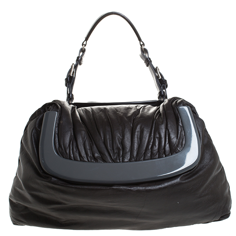 Marni Dark Grey Soft Leather Frame Flap Shoulder Bag Marni Dark Grey Soft Leather Frame Flap Shoulder Bag