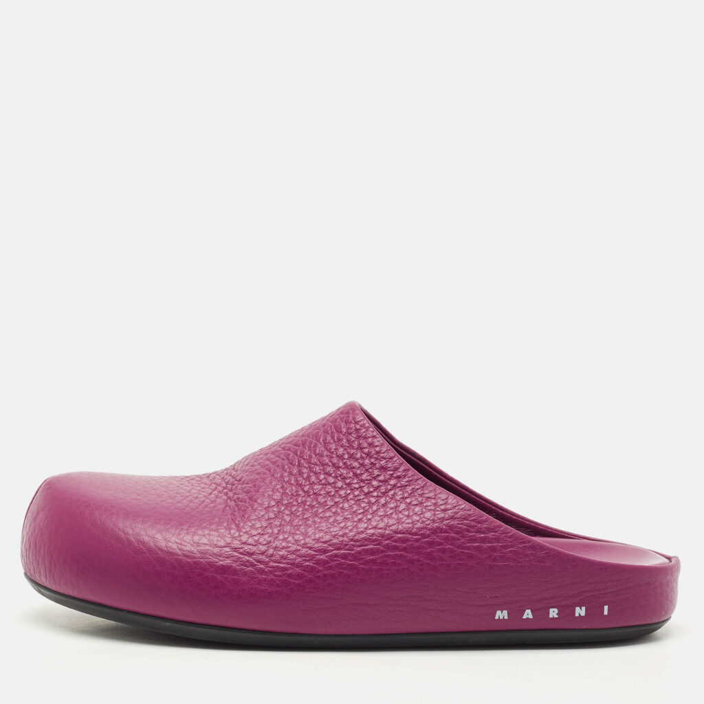 Marni Purple Leather Fussbett Sabot Mules Size 38