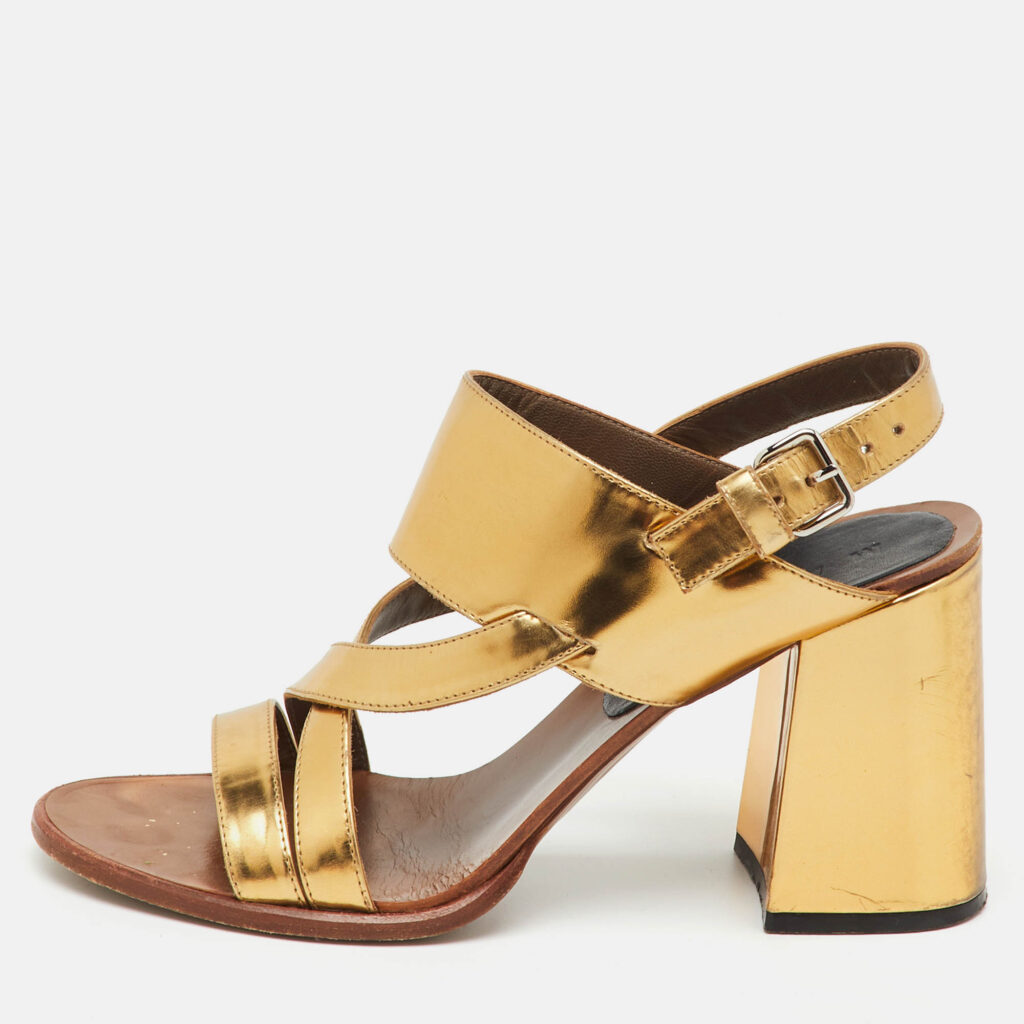 Marni Metallic Gold Leather Open Toe Block Heel Sandals Size 37 Marni Metallic Gold Leather Open Toe Block Heel Sandals Size 37