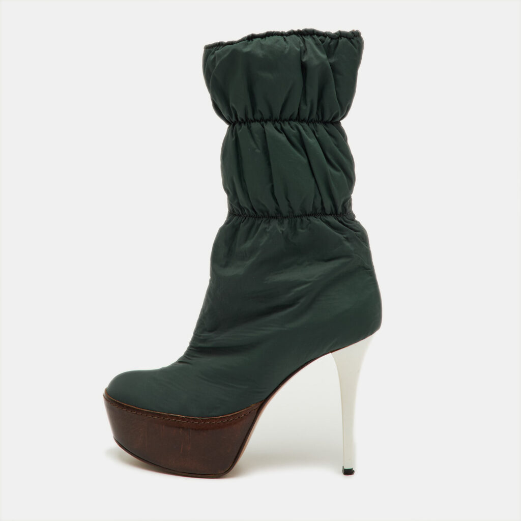 Marni Size 36 Dark Green/Brown Puffer Nylon Mid Calf Platform Boots