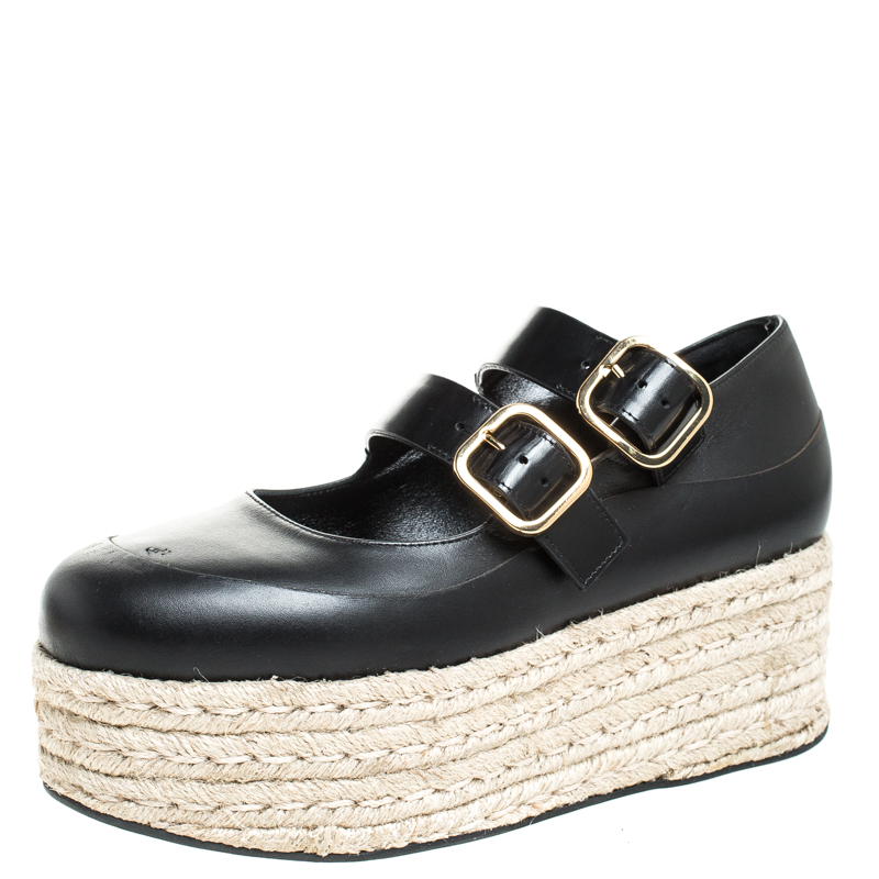 Marni Black Leather Buckle Detail Platform Espadrilles Flats Size 38 Marni Black Leather Buckle Detail Platform Espadrilles Flats Size 38