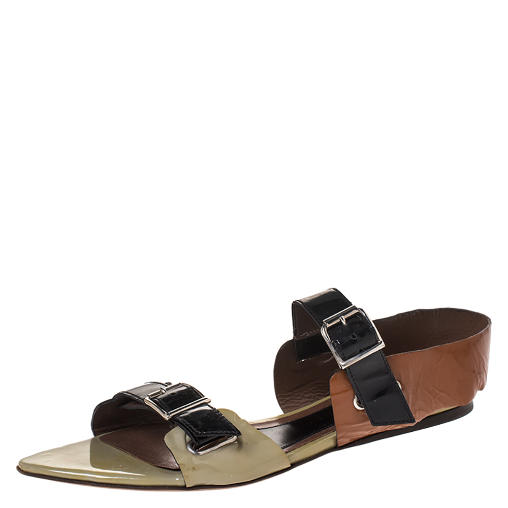 Marni Tricolor Patent Leather Pointed Toe Flat Sandals Size 39 Marni Tricolor Patent Leather Pointed Toe Flat Sandals Size 39