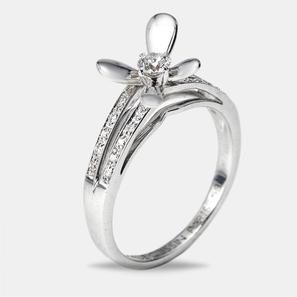 Mauboussin Moi Aimer Toi Diamonds 18k White Gold Ring Size 53