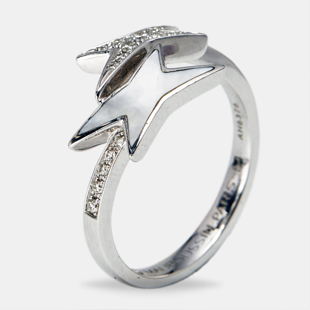 Mauboussin Etoile de Vie Mother of Pearl DIamonds 18k White Gold Ring Size 53 Mauboussin Etoile de Vie Mother of Pearl DIamonds 18k White Gold Ring Size 53