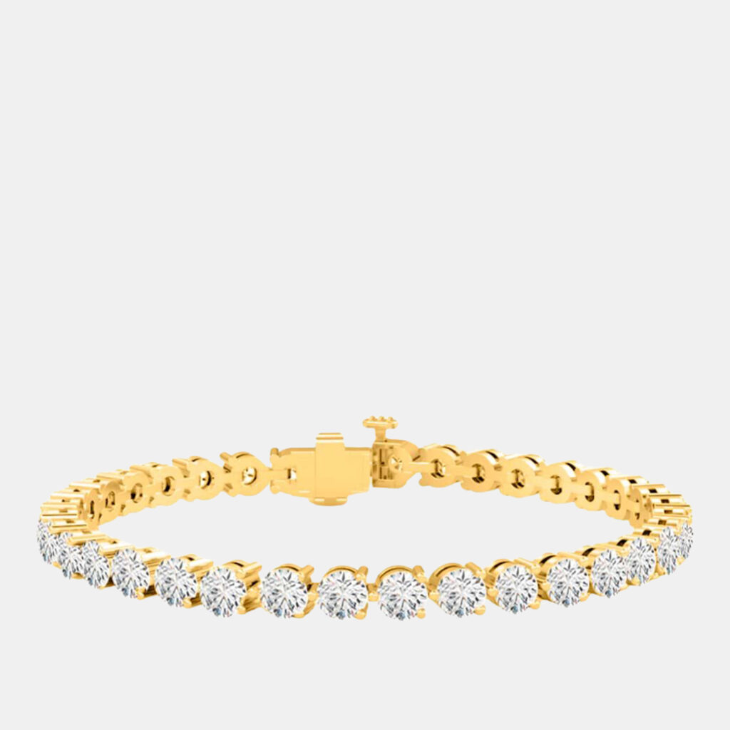 12.00 cts Brilliant Cut Lab Grown Diamond 14K Yellow Gold 3 Prong Tennis Bracelet 12.00 cts Brilliant Cut Lab Grown Diamond 14K Yellow Gold 3 Prong Tennis Bracelet