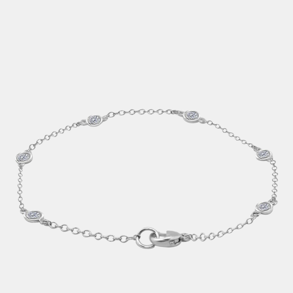 14K White Gold Chain With Bezel-Set Diamond Station Bracelet 14K White Gold Chain With Bezel-Set Diamond Station Bracelet