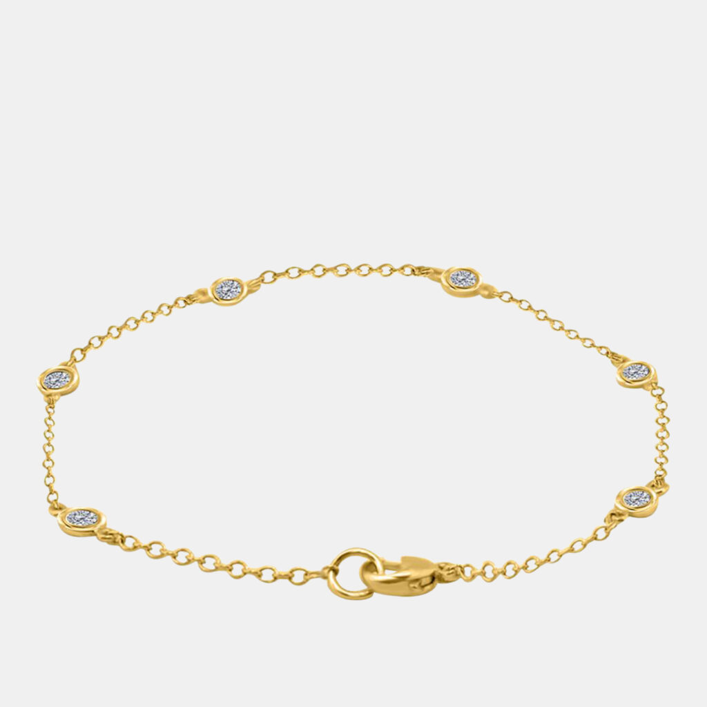 14K Yellow Gold Chain With Bezel-Set Diamond Station Bracelet 14K Yellow Gold Chain With Bezel-Set Diamond Station Bracelet