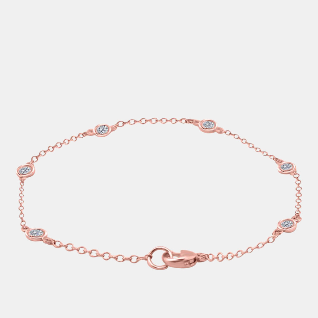 14K Rose Gold Chain With Bezel-Set Diamond Station Bracelet 14K Rose Gold Chain With Bezel-Set Diamond Station Bracelet