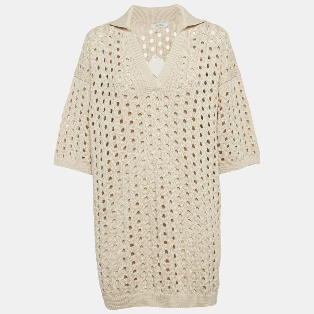 luxury-women-max-mara-new-clothes-p1211139-002-1.jpg Max Mara Beige Knit Cut-Out Urna Mini Dress M