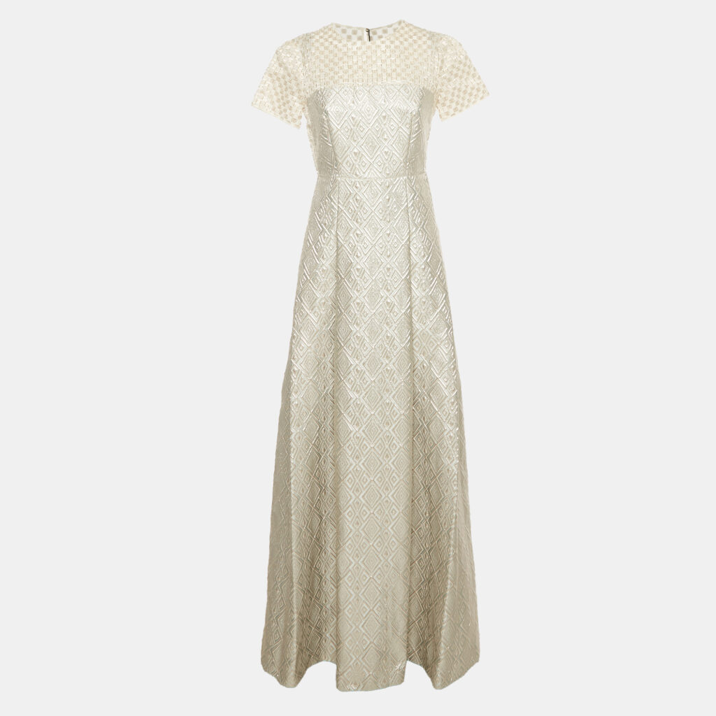 Max Mara Blue Lurex Jacquard Gown S