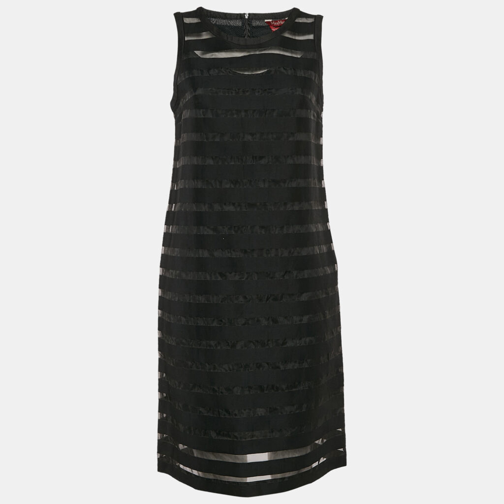 Max Mara Studio Black Striped Cotton Blend Sleeveless Short Dress M Max Mara Studio Black Striped Cotton Blend Sleeveless Short Dress M