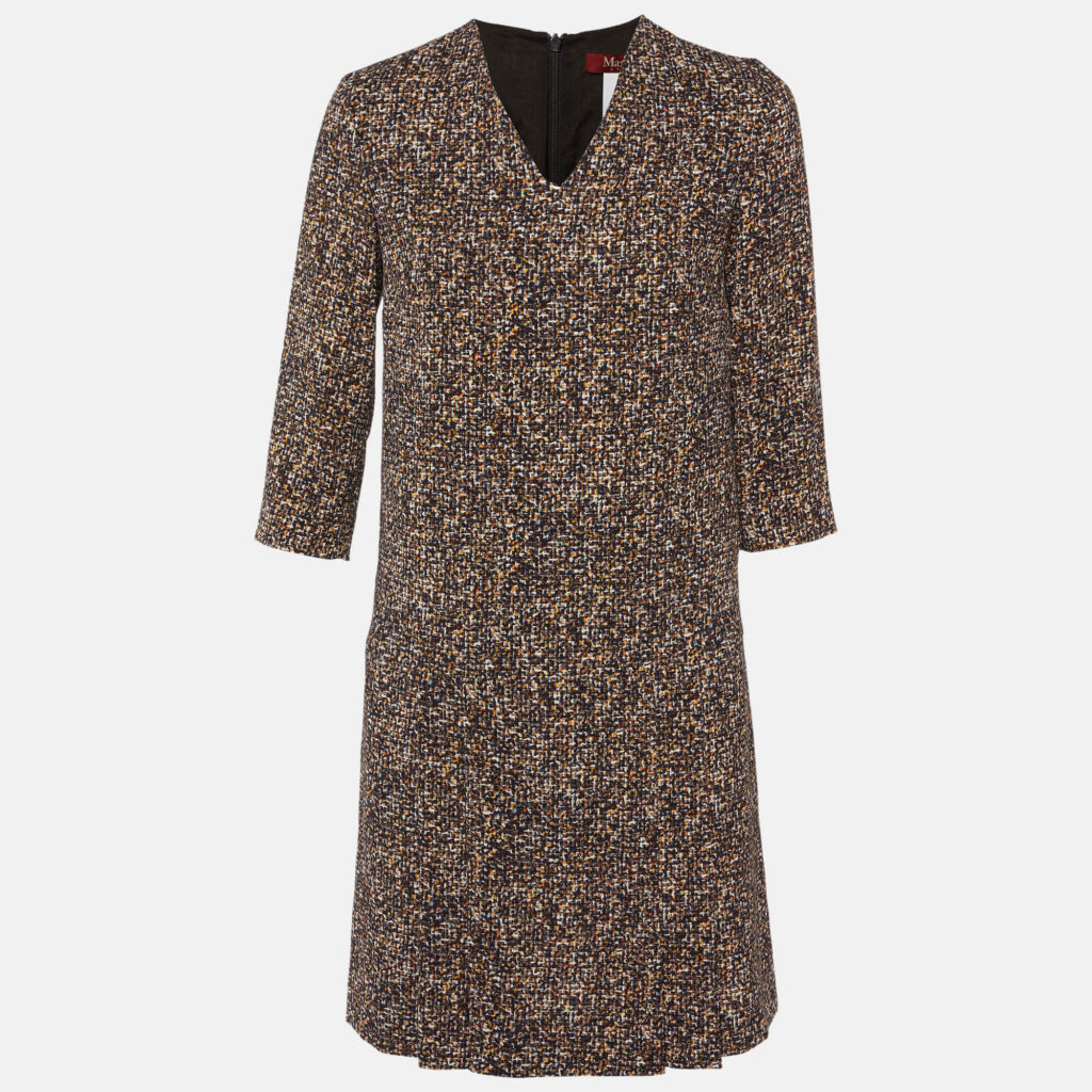 Max Mara Studio Brown Printed Crepe V-Neck Dress S Max Mara Studio Brown Printed Crepe V-Neck Dress S