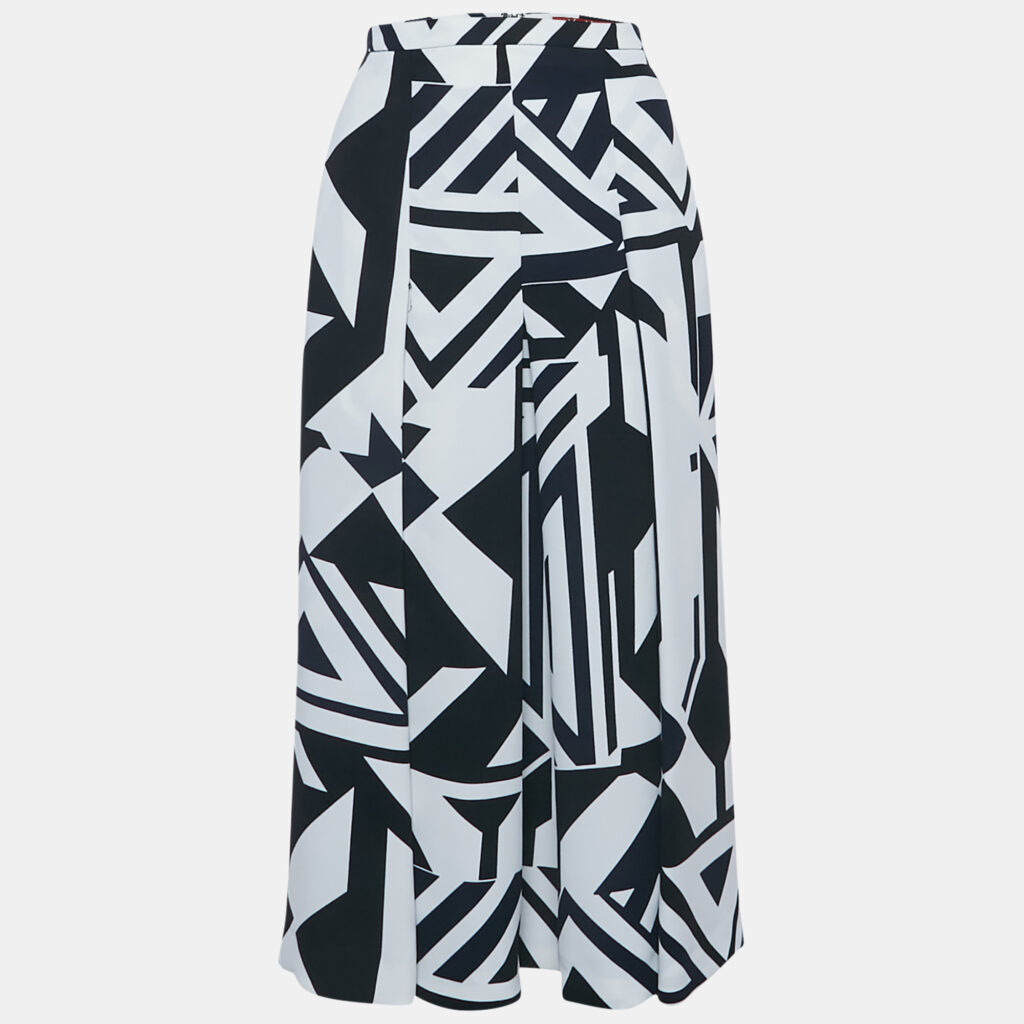 Max Mara Studio Navy Blue Printed Crepe Pleated Midi Skirt S Max Mara Studio Navy Blue Printed Crepe Pleated Midi Skirt S