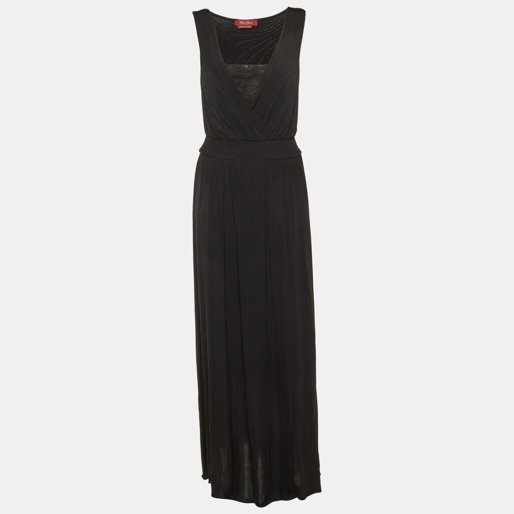 Max Mara Studio Black Jersey & Lace trim Sleeveless Maxi Dress S