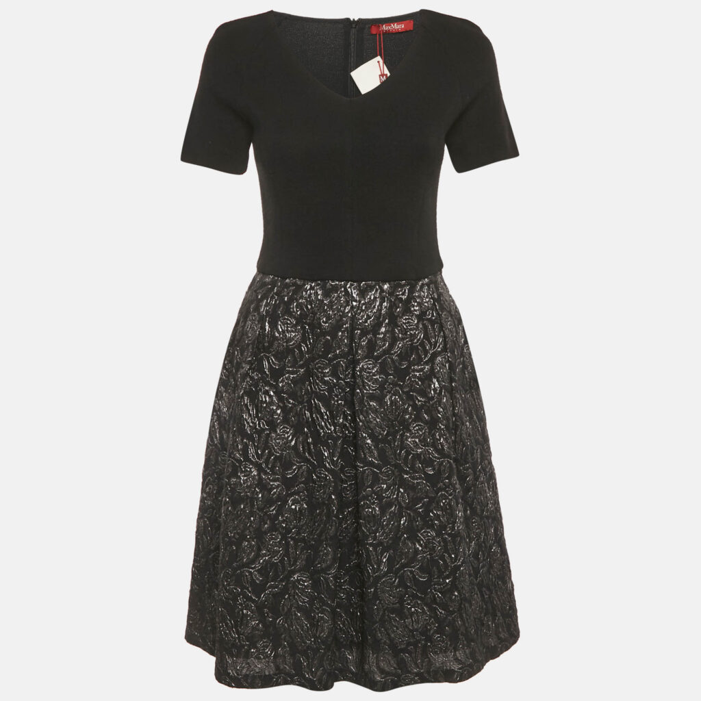 Max Mara Studio Black Wool & Jacquard Short Dress L Max Mara Studio Black Wool & Jacquard Short Dress L