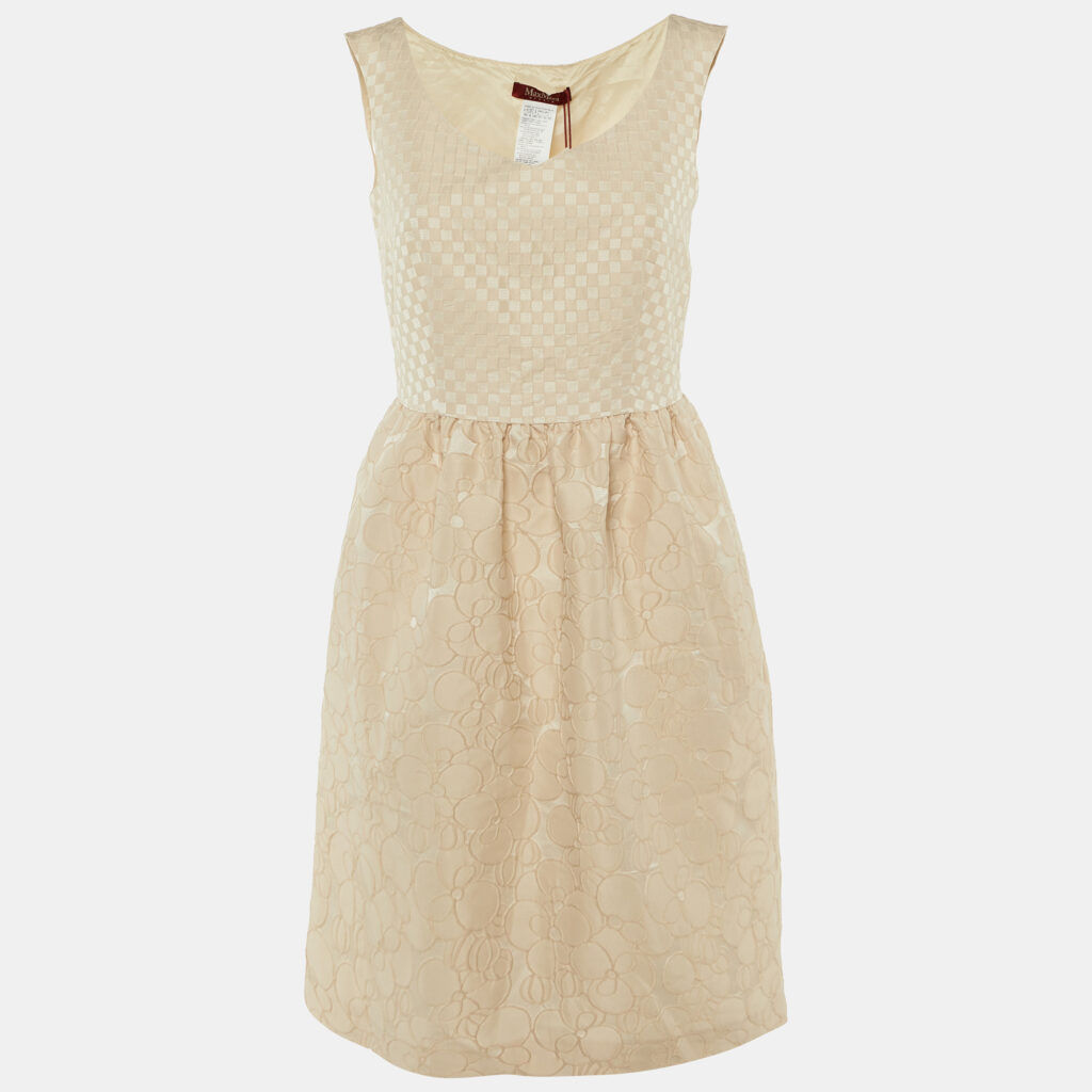 Max Mara Studio Cream Floral Patterned Crepe Short Dress M Max Mara Studio Cream Floral Patterned Crepe Short Dress M