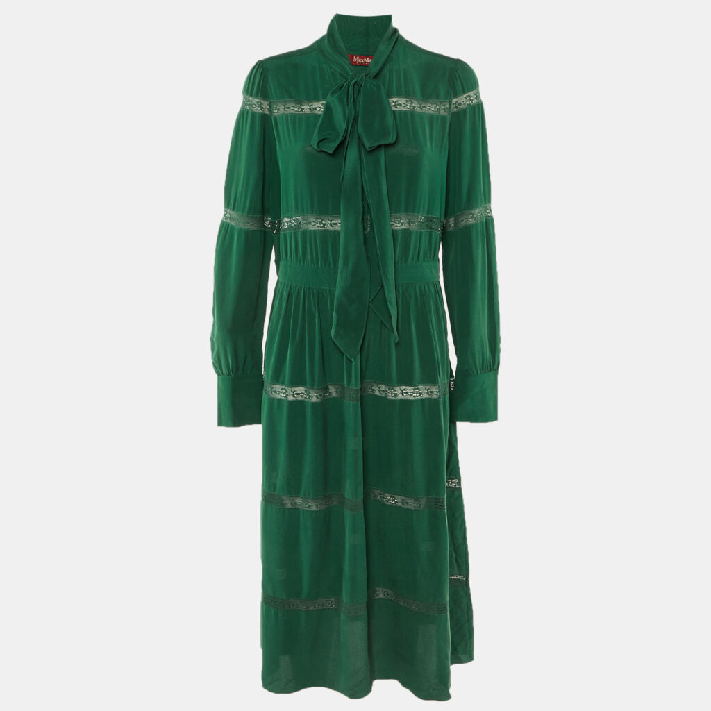 Max Mara Studio Green Crepe Silk Tiered Maxi Dress M Max Mara Studio Green Crepe Silk Tiered Maxi Dress M