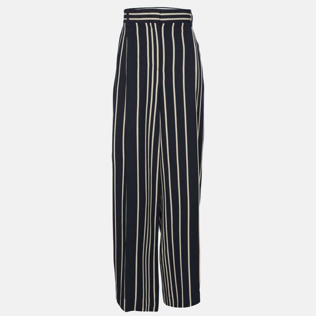 Max Mara Navy Blue/White Striped Wide Leg Trousers S Max Mara Navy Blue/White Striped Wide Leg Trousers S