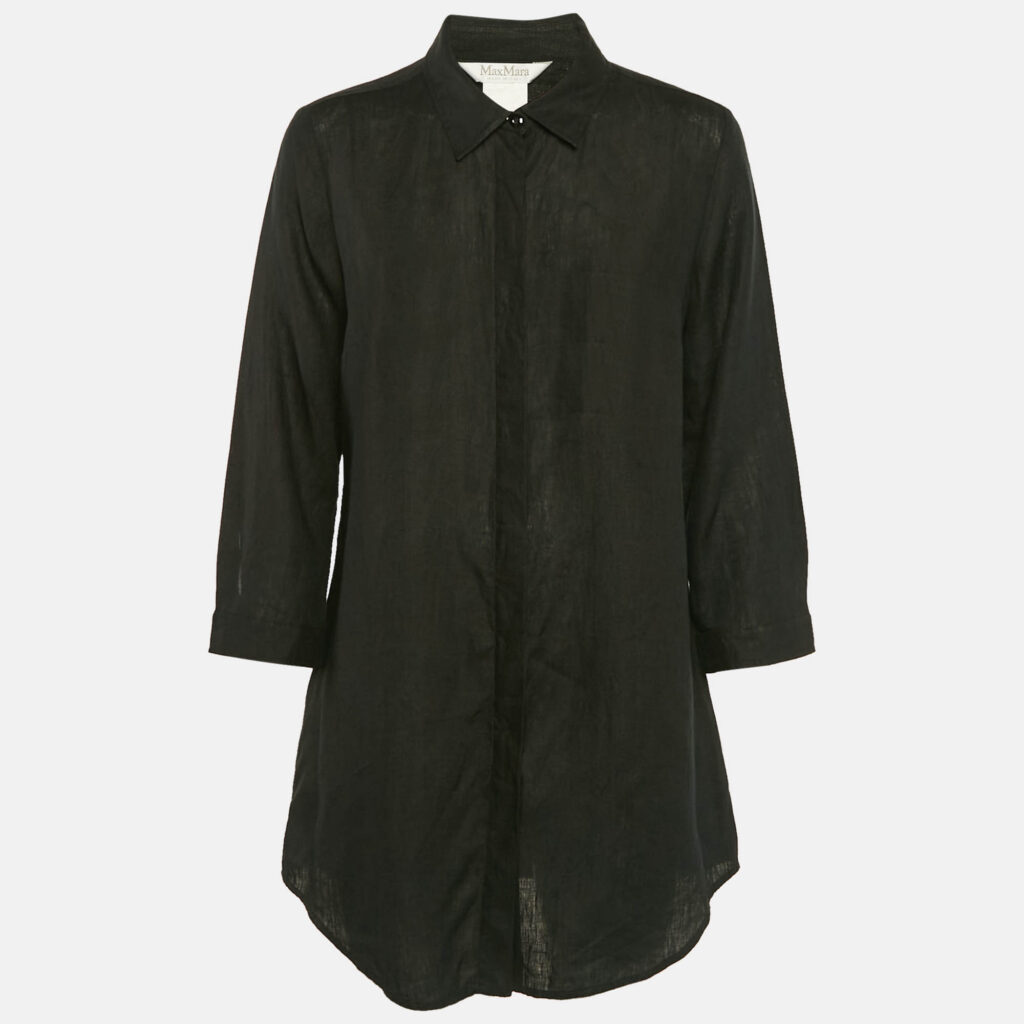 Max Mara Black Linen Long Sleeve Tunic Shirt L Max Mara Black Linen Long Sleeve Tunic Shirt L
