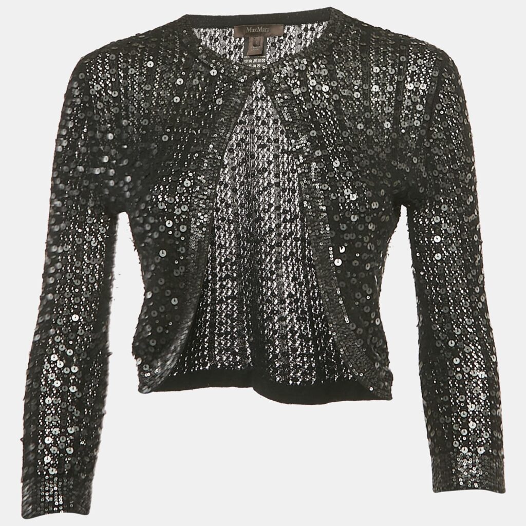 luxury-women-max-mara-used-clothes-p1115521-003-1.jpg Max Mara Black Sequin Knit Cardigan S