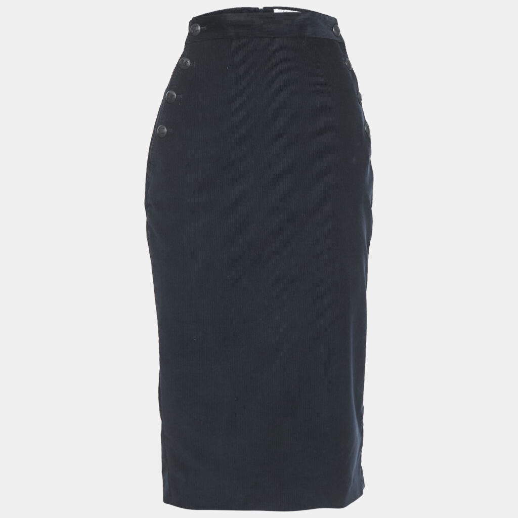 Max Mara Navy Blue Corduroy Button Detail Midi Skirt M Max Mara Navy Blue Corduroy Button Detail Midi Skirt M