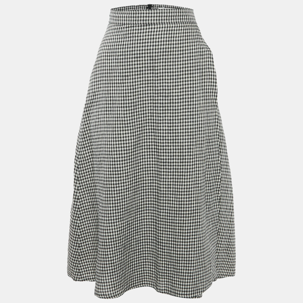 luxury-women-max-mara-used-clothes-p1170136-001-1.jpg Max Mara Black/White Checkered Midi Skirt M