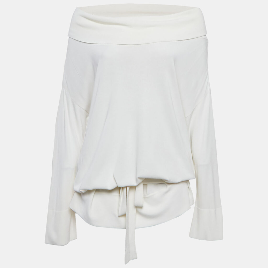 Max Mara White Knit Waist Tie Detail Oversized Sweater M Max Mara White Knit Waist Tie Detail Oversized Sweater M