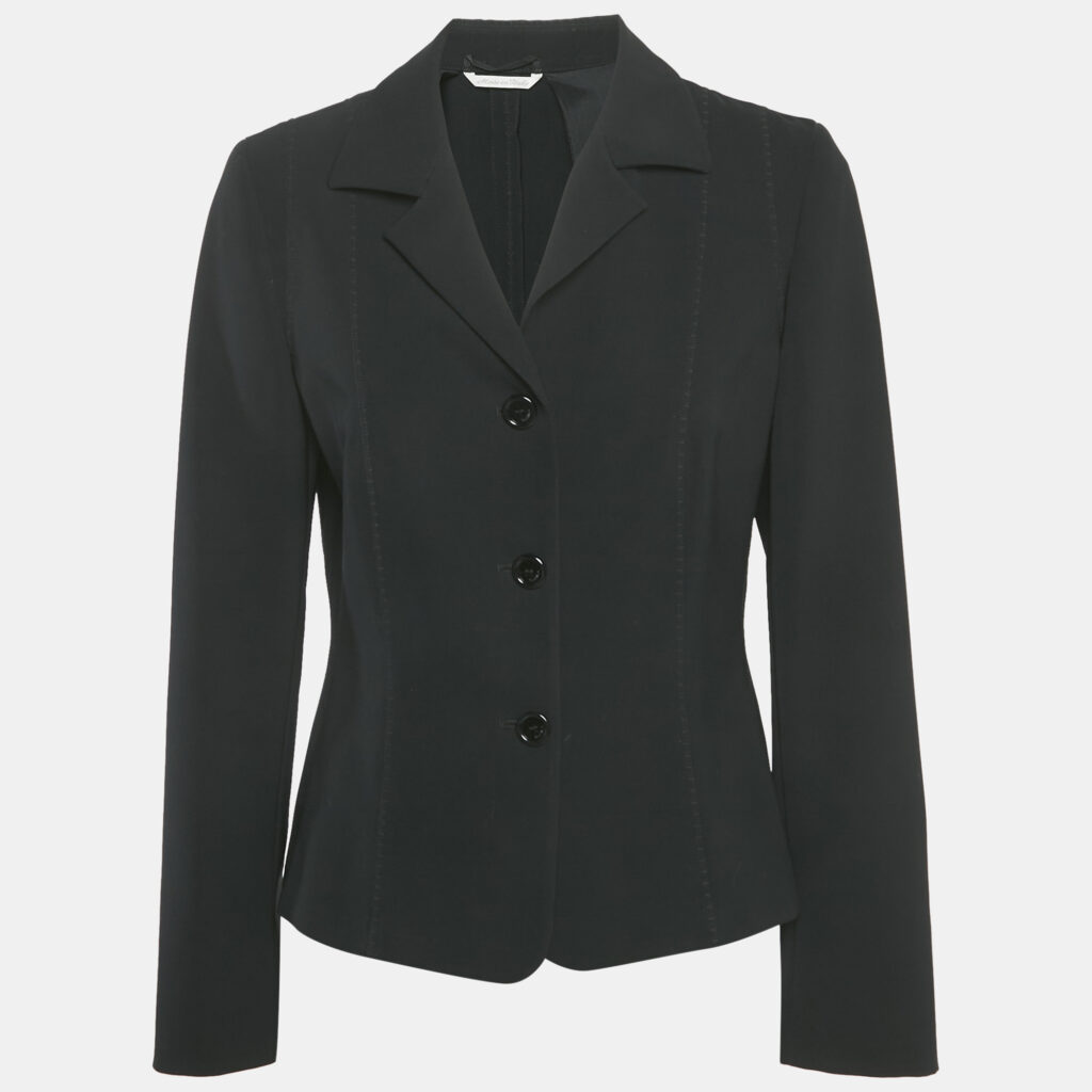 Max Mara Black Crepe Button Front Blazer M Max Mara Black Crepe Button Front Blazer M