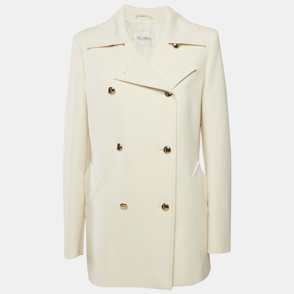 Max Mara Cream Wool Double Breasted Short Coat L Max Mara Cream Wool Double Breasted Short Coat L