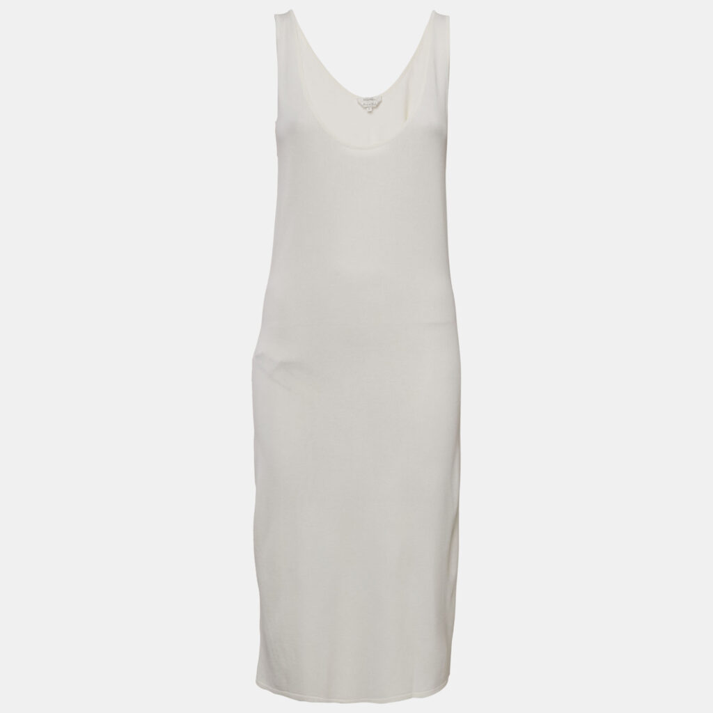 Max Mara White Stretch Knit Sleeveless Midi Dress M Max Mara White Stretch Knit Sleeveless Midi Dress M