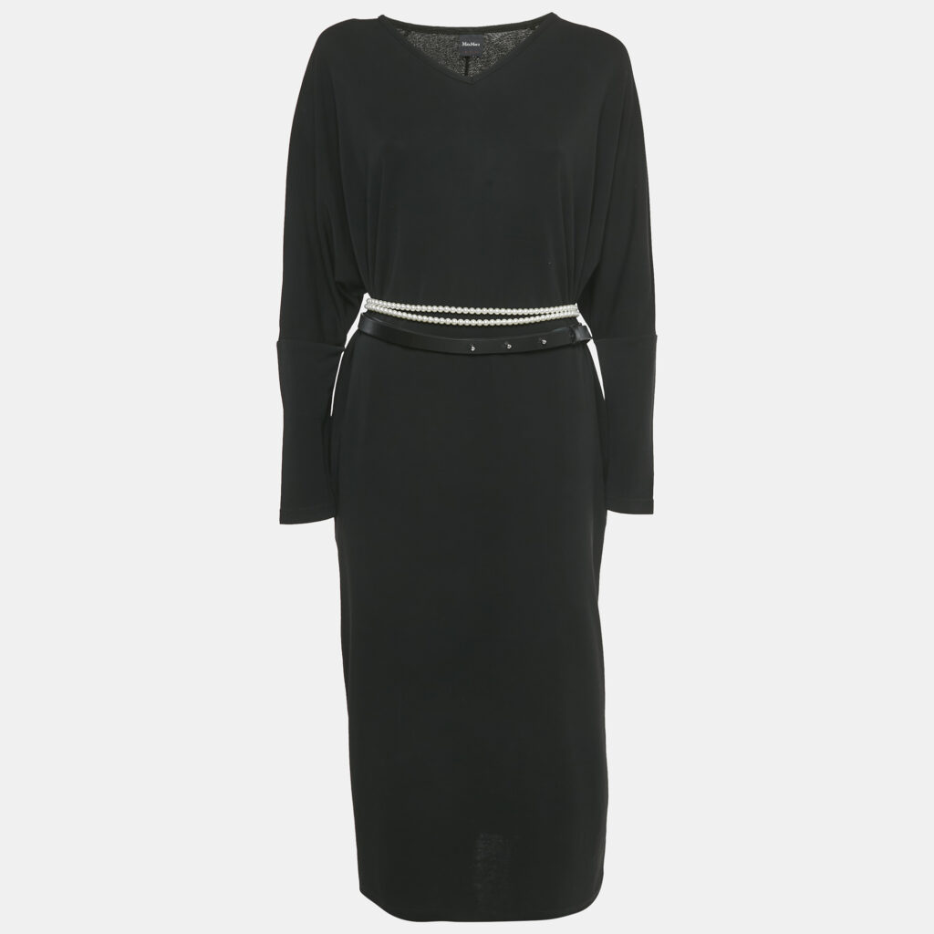 Max Mara Leisure Black Jersey V-Neck Midi Dress L Max Mara Leisure Black Jersey V-Neck Midi Dress L