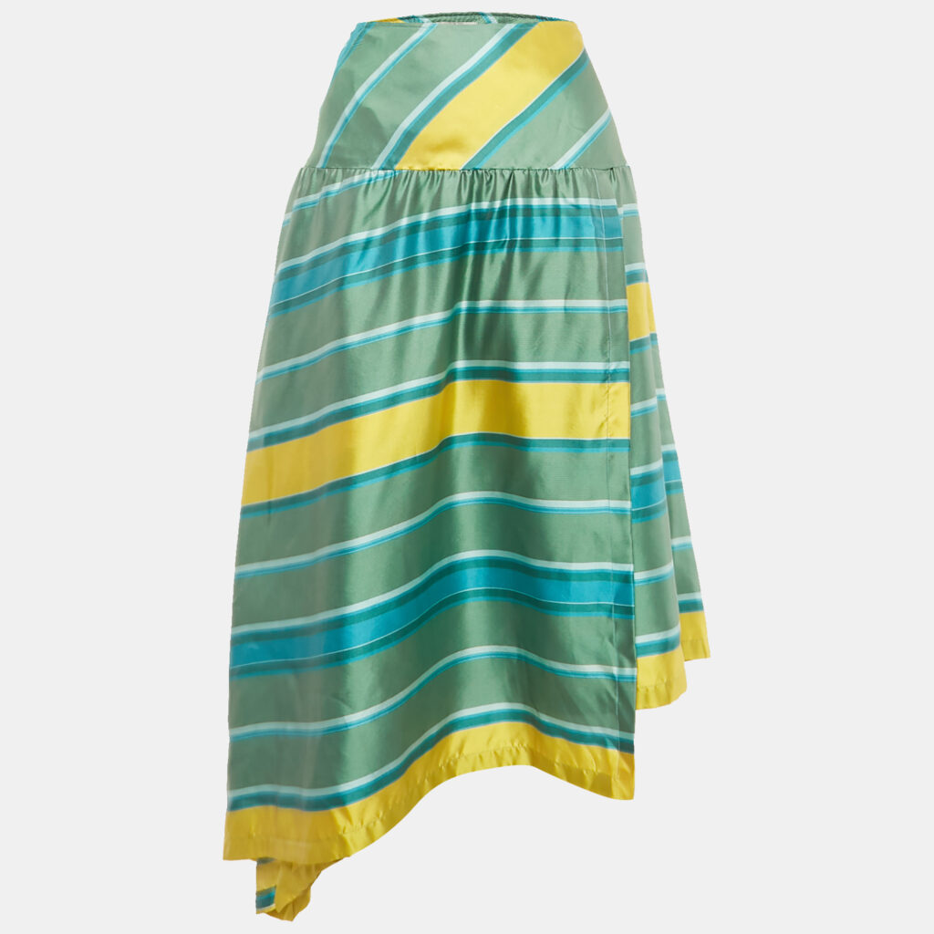 luxury-women-max-mara-used-clothes-p1178452-001.jpg Max Mara Green/Yellow Striped Silk Midi Skirt M