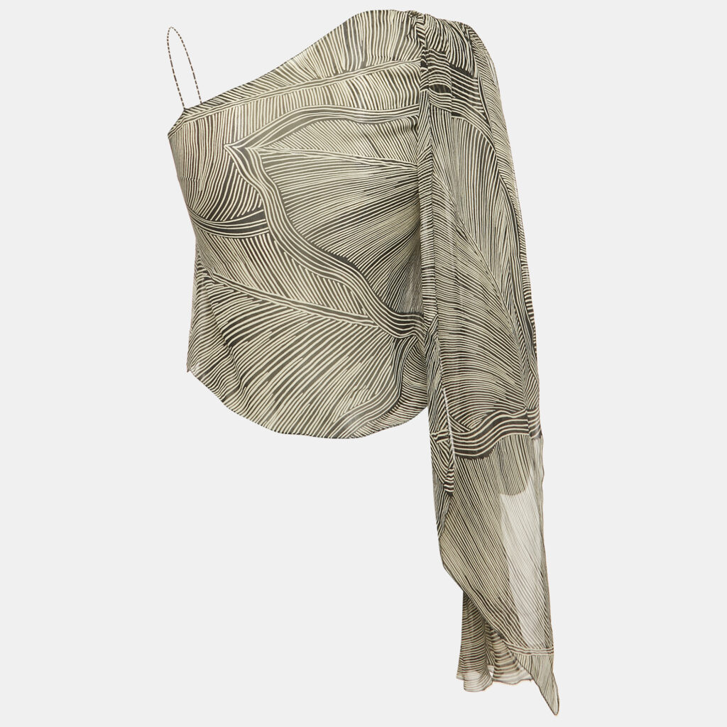 Max Mara Monochrome Printed One Shoulder Tie-Up Top M Max Mara Monochrome Printed One Shoulder Tie-Up Top M