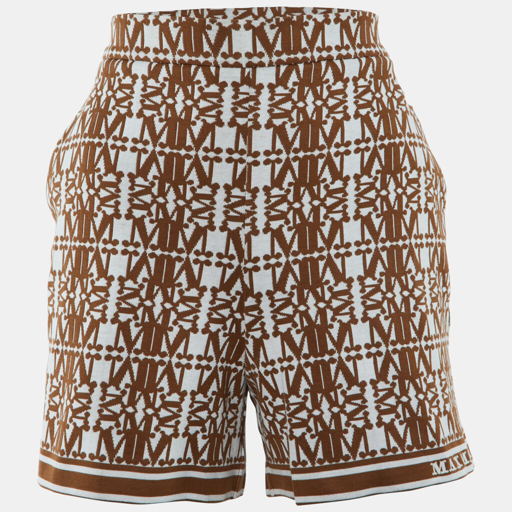 Max Mara Brown Logo Pattern Knit Anagni Shorts L Max Mara Brown Logo Pattern Knit Anagni Shorts L