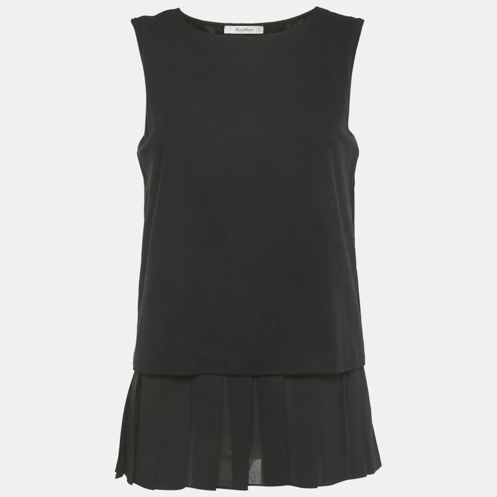 Max Mara Black Stretch Crepe and Pleated Chiffon Top S Max Mara Black Stretch Crepe and Pleated Chiffon Top S