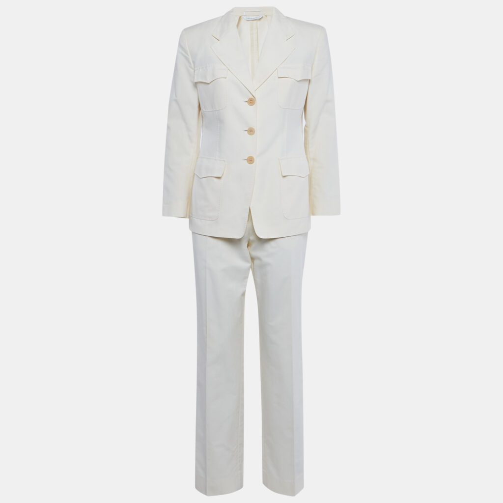 Max Mara Cream Cotton Blazer & Pants Suit S