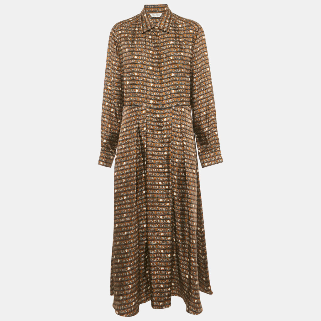 Max Mara Brown Printed Silk Emmy Midi Dress XL Max Mara Brown Printed Silk Emmy Midi Dress XL
