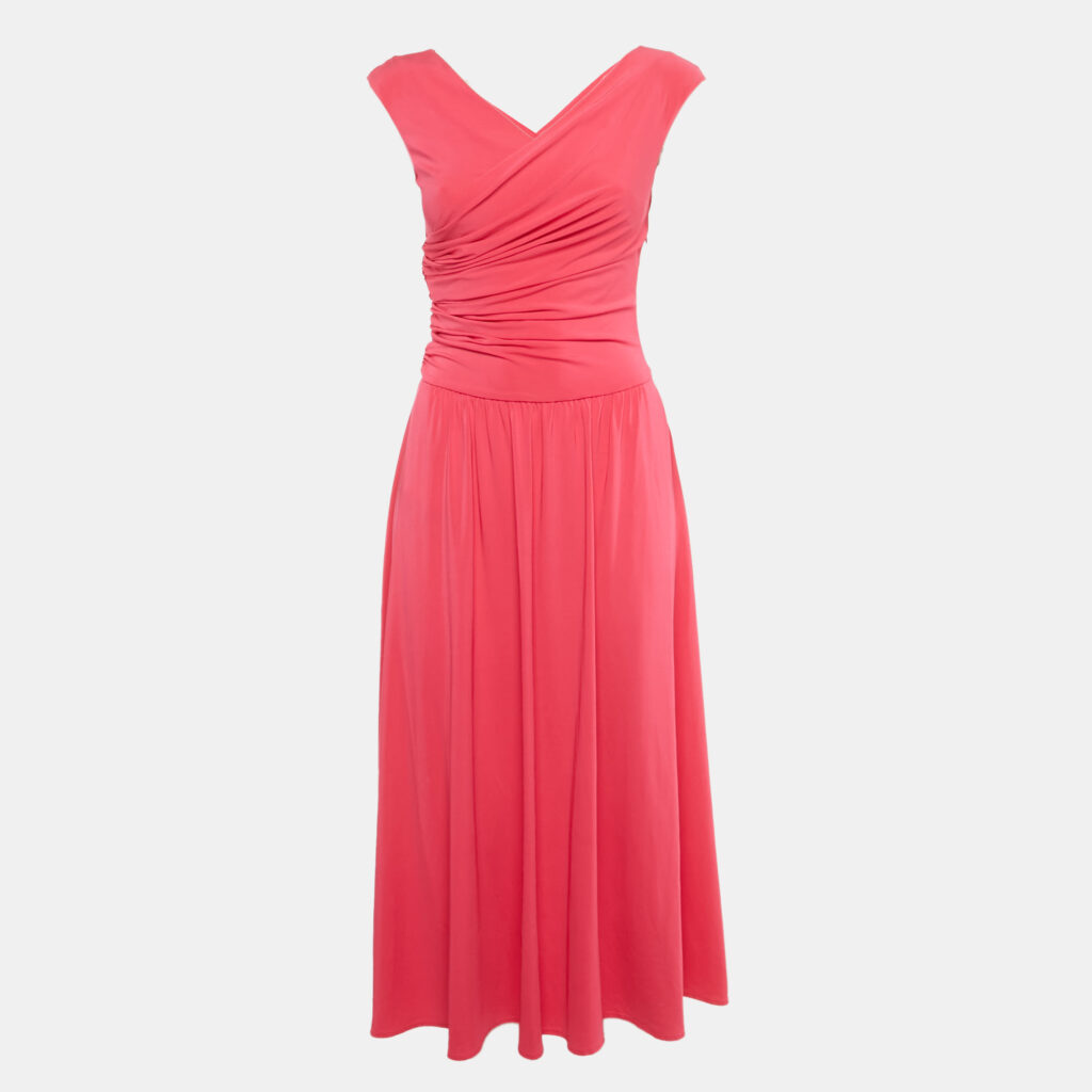Max Mara Studio Pink Jersey Ruched Detail Midi Dress S Max Mara Studio Pink Jersey Ruched Detail Midi Dress S