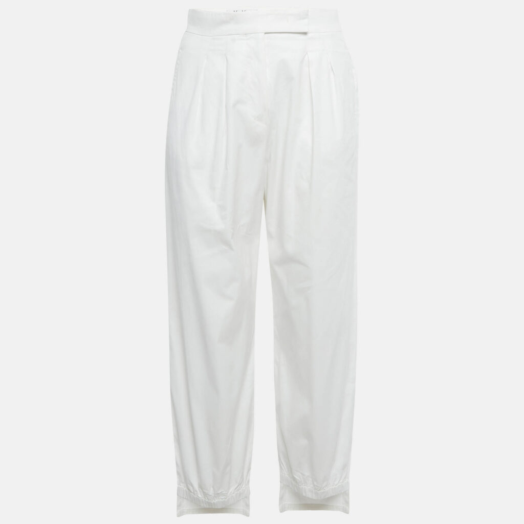 Max Mara White Cotton Asymmetrical Hem Filly Trousers S