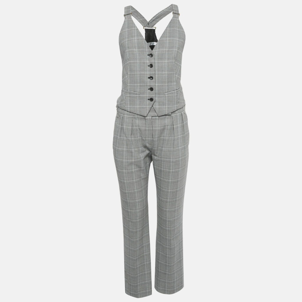 Max Mara Black/White Prince of Wales Print Cotton Vest Coat Trouser Set S/XS Max Mara Black/White Prince of Wales Print Cotton Vest Coat Trouser Set S/XS