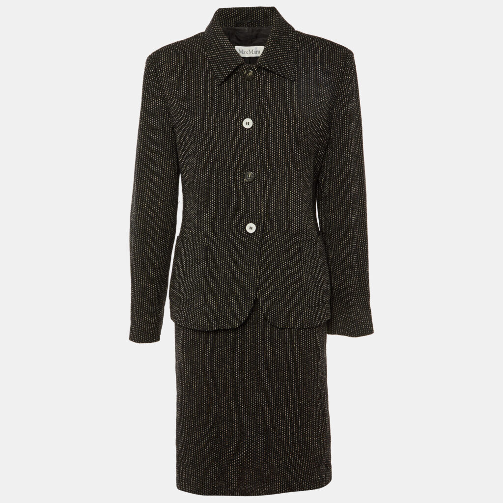 Max Mara Black Stitch Pattern Wool Skirt Suit L Max Mara Black Stitch Pattern Wool Skirt Suit L