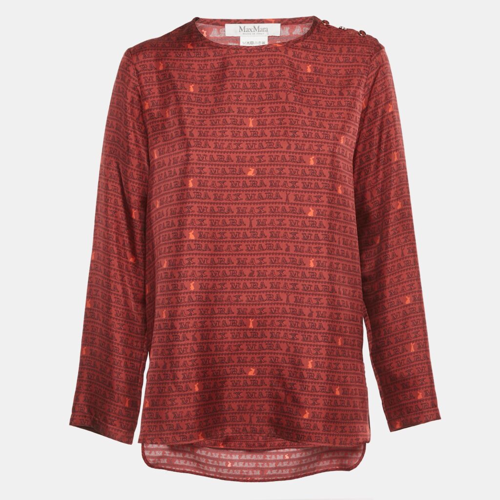 Max Mara Red Overall Print Silk Blouse M