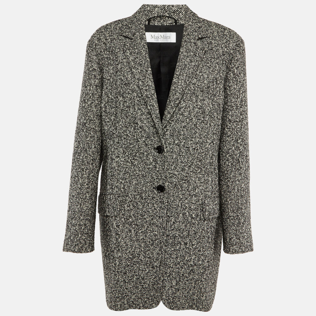 Max Mara Black /White Wool Tweed Oversized Ovale Blazer Jacket XL