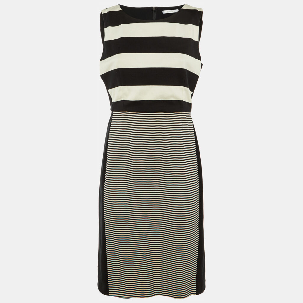 Max Mara Black /White Striped Cotton Knit Midi Dress M