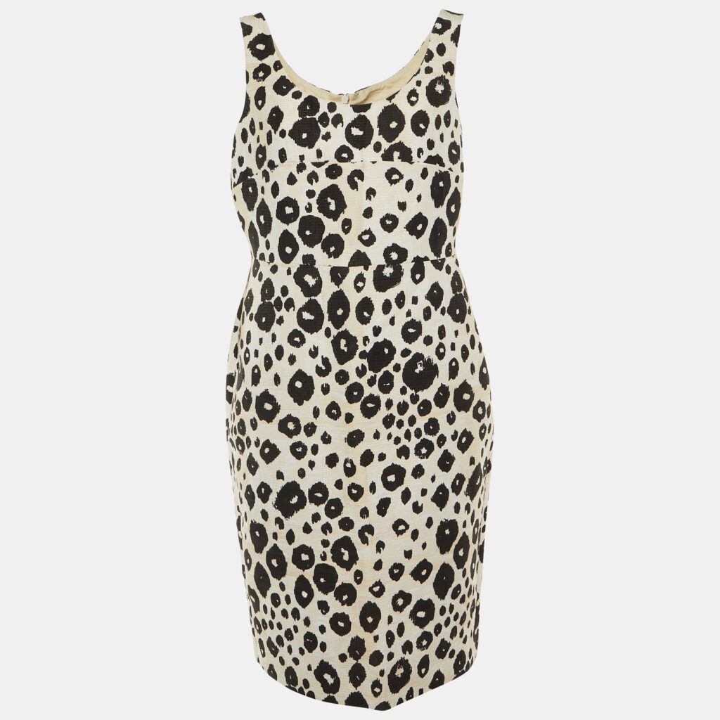 Max Mara Beige /Black Animal Print Cotton Blend Midi Dress XL Max Mara Beige /Black Animal Print Cotton Blend Midi Dress XL