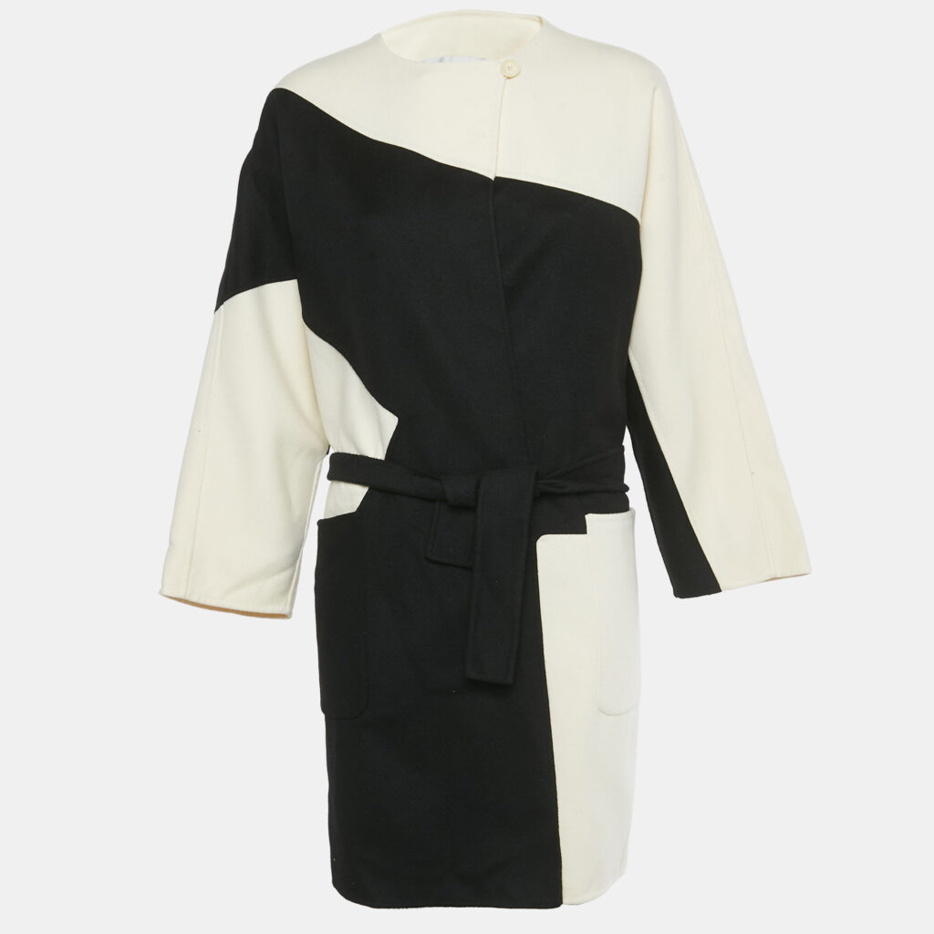 Max Mara White/Black Striped Wool Belted Cardigan M Max Mara White/Black Striped Wool Belted Cardigan M